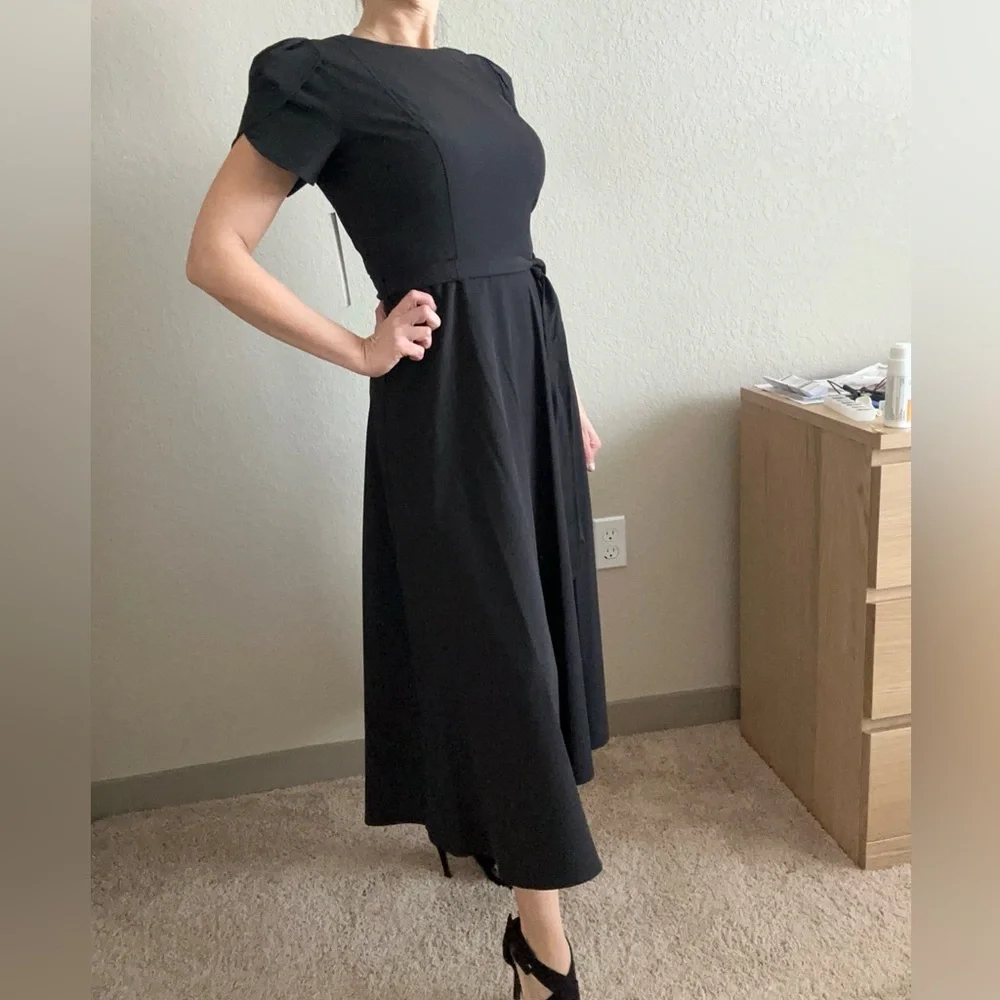 Calvin Klein Tulip Short Sleeve A-Line Midi Dress Black dress Business casual - Picture 12 of 14
